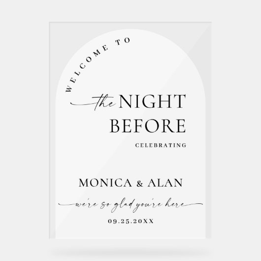 Elegant Minimalist WELCOME Rehearsal Dinner アクリルサイン (正面)