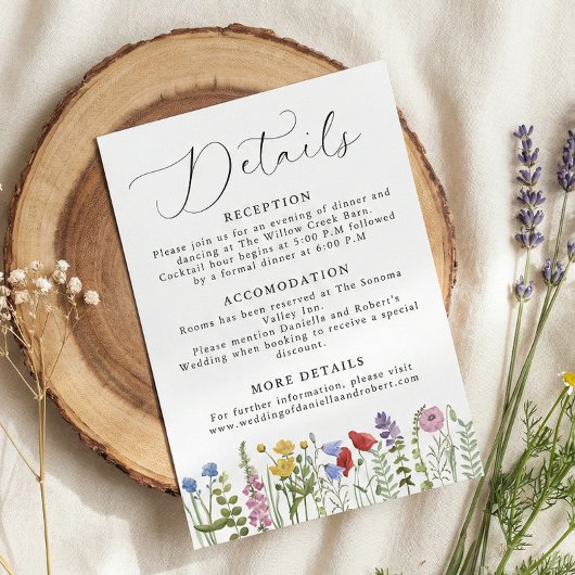 Elegant Minimalist Whimsical Wildflower Wedding エンクロージャーカード