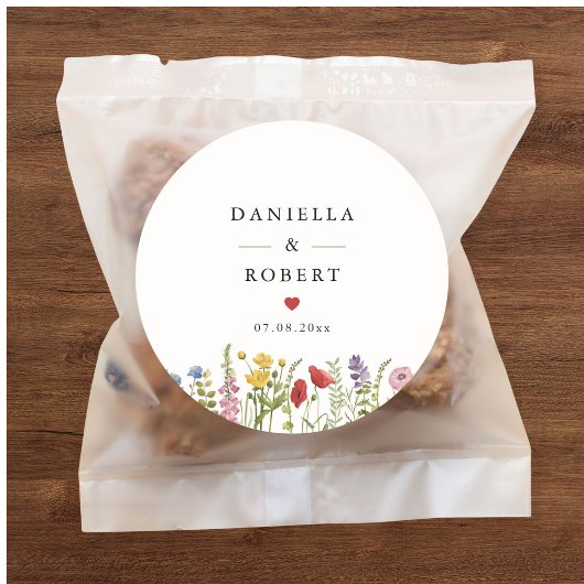 Elegant Minimalist Whimsical Wildflower Wedding ラウンドシール