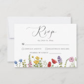 Elegant Minimalist Whimsical Wildflower Wedding 出欠カード (正面)