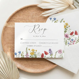 Elegant Minimalist Whimsical Wildflower Wedding 出欠カード
