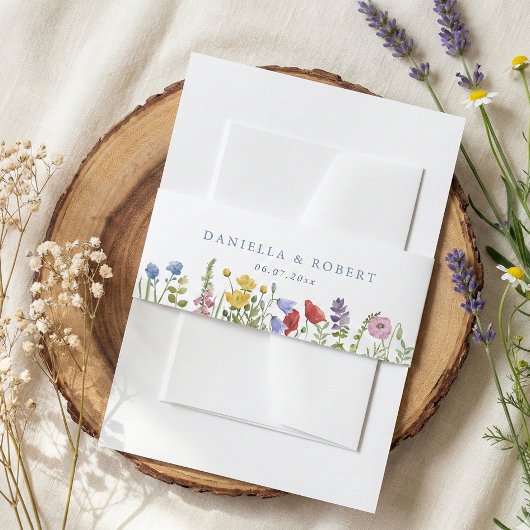 Elegant Minimalist Whimsical Wildflower Wedding 招待状ベリーバンド