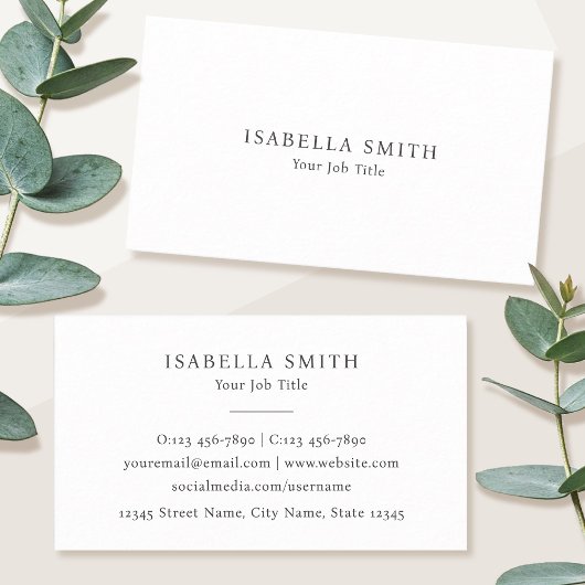 Elegant Minimalist White Gray Sophisticated 名刺