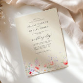 Elegant minimalist wildflower floral beige wedding 招待状