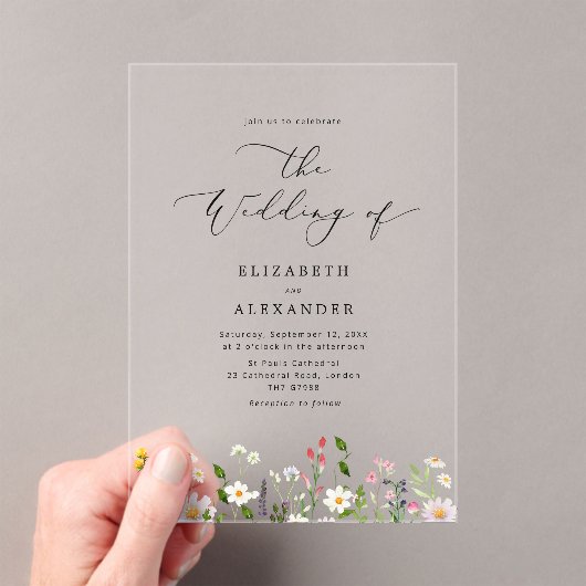 Elegant minimalist wildflower Simple wedding アクリル招待状 (インサイチュ (ポータブル))