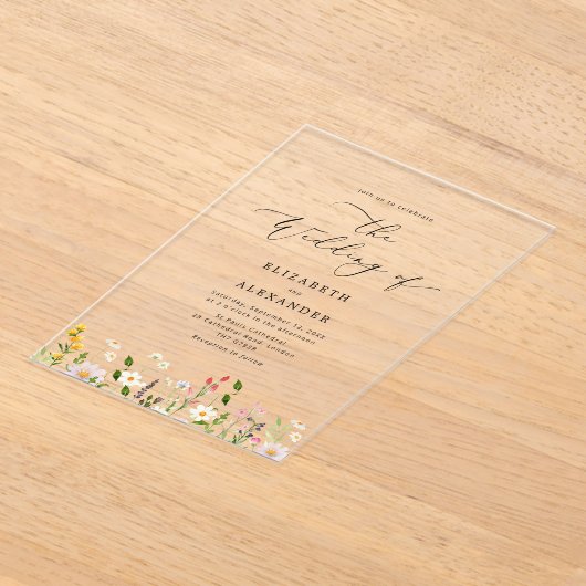 Elegant minimalist wildflower Simple wedding アクリル招待状 (レイダウン)
