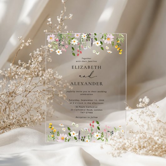 Elegant Minimalist Wildflower Wedding アクリル招待状