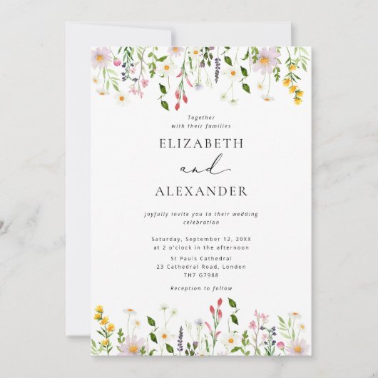 Elegant Minimalist Wildflower Wedding 招待状 (正面)