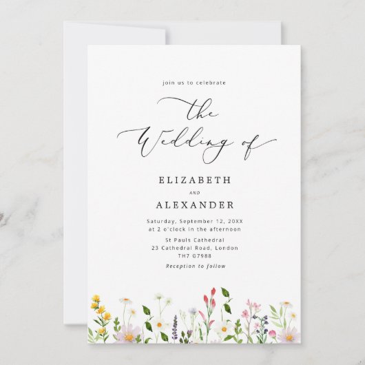 Elegant minimalist wildflower wedding 招待状 (正面)