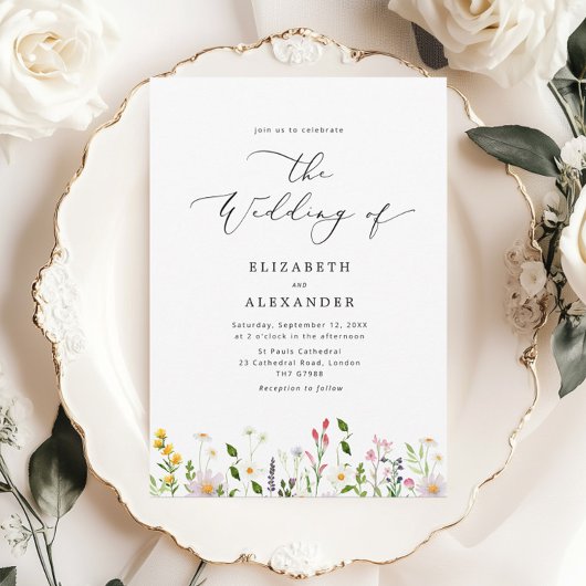Elegant minimalist wildflower wedding 招待状