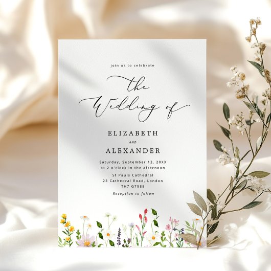 Elegant minimalist wildflower wedding 招待状
