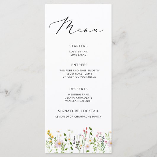 Elegant Minimalist Wildflower Wedding menu メニュー (正面)