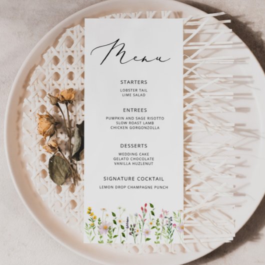 Elegant Minimalist Wildflower Wedding menu メニュー