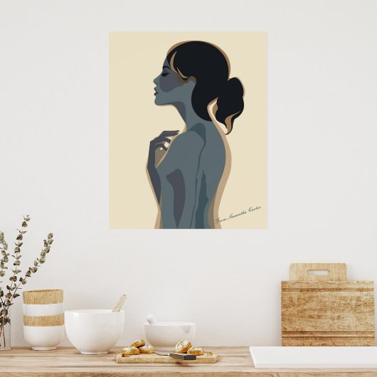 Elegant Minimalist Woman Art – Modern Boho Wall  ポスター (キッチン)