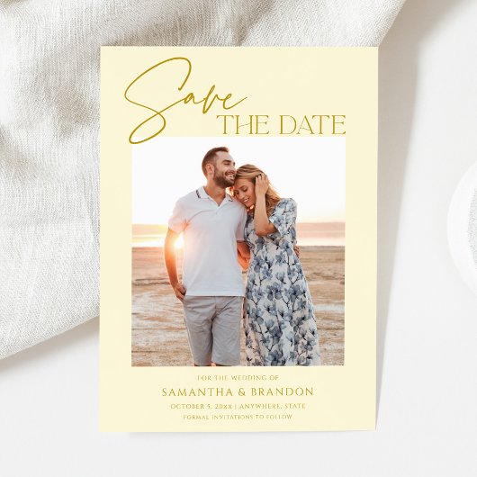 Elegant Minimalist Yellow Photo Save The Date セーブザデート
