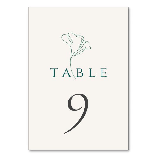 Elegant Minimalistic Emerald Wedding Table Number テーブルナンバー (正面)