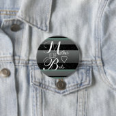 Elegant Mint Black Gray Striped Wedding Party Moth 缶バッジ (インサイチュ)