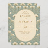 Elegant Mint Floral Pattern 招待状 (正面/裏面)