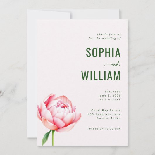 Elegant Mint Floral Wedding Invitation 招待状 (正面)
