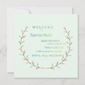 Elegant Mint Green Botanical Baby Shower  招待状 (正面)