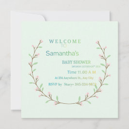 Elegant Mint Green Botanical Baby Shower  招待状