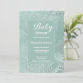 Elegant mint green glitter palm tree Baby Shower 招待状 (スタンド正面)