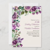 Elegant Mint Green Purple Floral 30th Birthday 招待状 (正面)
