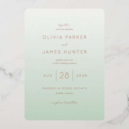 Elegant Mint Green Wedding Invitations 箔招待状 (正面)