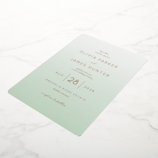 Elegant Mint Green Wedding Invitations 箔招待状 (回転した状態)