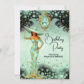 Elegant Mint Jewels Dress Gold Birthday Party 招待状 (正面)