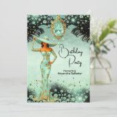 Elegant Mint Jewels Dress Gold Birthday Party 招待状 (スタンド正面)