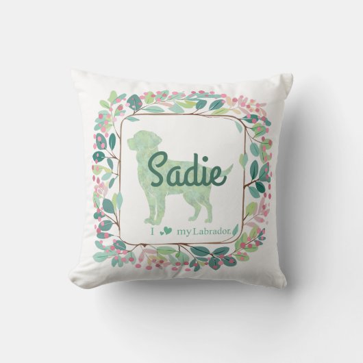 Elegant Mint Labrador | Custom Name & Photo クッション (正面)