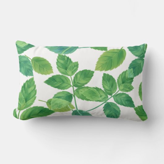 Elegant Mint Leaves Watercolor Botanical Design ランバークッション (正面)