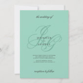 Elegant mint monogram initials romantic wedding 招待状 (正面)