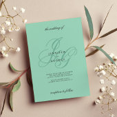 Elegant mint monogram initials romantic wedding 招待状