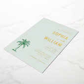 Elegant Mint Palm Tree 箔招待状 (回転した状態)
