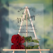 Elegant Mirrored Red Rose Romantic Wedding Welcome アクリルサイン (ニュートラル)
