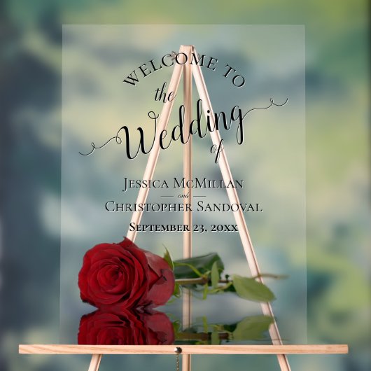 Elegant Mirrored Red Rose Romantic Wedding Welcome アクリルサイン (ニュートラル)