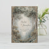 Elegant Misty Forest Archway Sage Gold Frame 招待状 (スタンド正面)