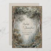 Elegant Misty Forest Archway Sage Gold Frame 招待状 (正面/裏面)