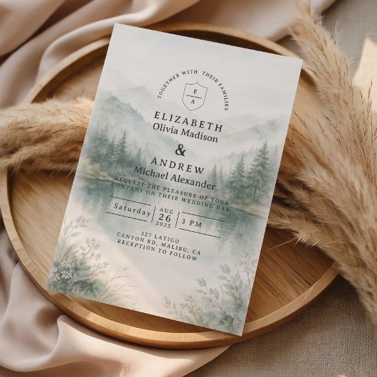 Elegant Misty Forest Mountain Wedding 招待状