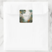 Elegant Misty Forest Trees Gold Frame Watercolor スクエアシール (バッグ)