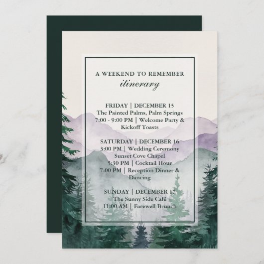 Elegant Misty Mountain Forest Itinerary Card 招待状 (正面/裏面)