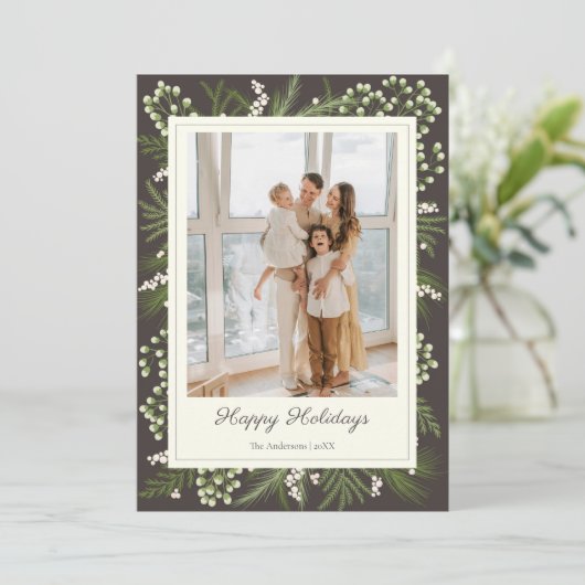 Elegant Mocha Botanical | Ivory Holiday Greeting カード (スタンド正面)