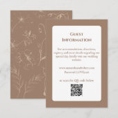 Elegant Mocha Floral Line Art QR Code Wedding エンクロージャーカード (正面/裏面)
