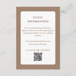 Elegant Mocha Floral Line Art QR Code Wedding エンクロージャーカード