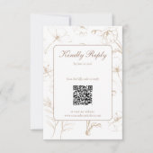 Elegant Mocha Floral Line Art QR Code Wedding 出欠カード (正面)