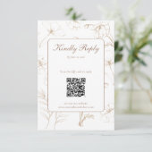 Elegant Mocha Floral Line Art QR Code Wedding 出欠カード (スタンド正面)