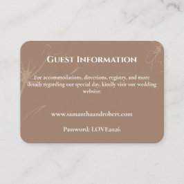 Elegant Mocha Floral Line Art Wedding Details エンクロージャーカード