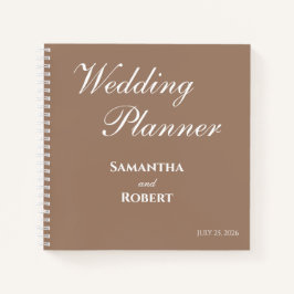 Elegant Mocha Floral Line Art Wedding Planner ノートブック